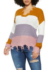 Frayed Colorblock v-neck Sweater at Rainbow